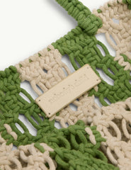 Green and Cream Striped Crochet Tote