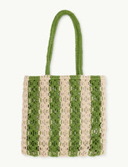 Green and Cream Striped Crochet Tote