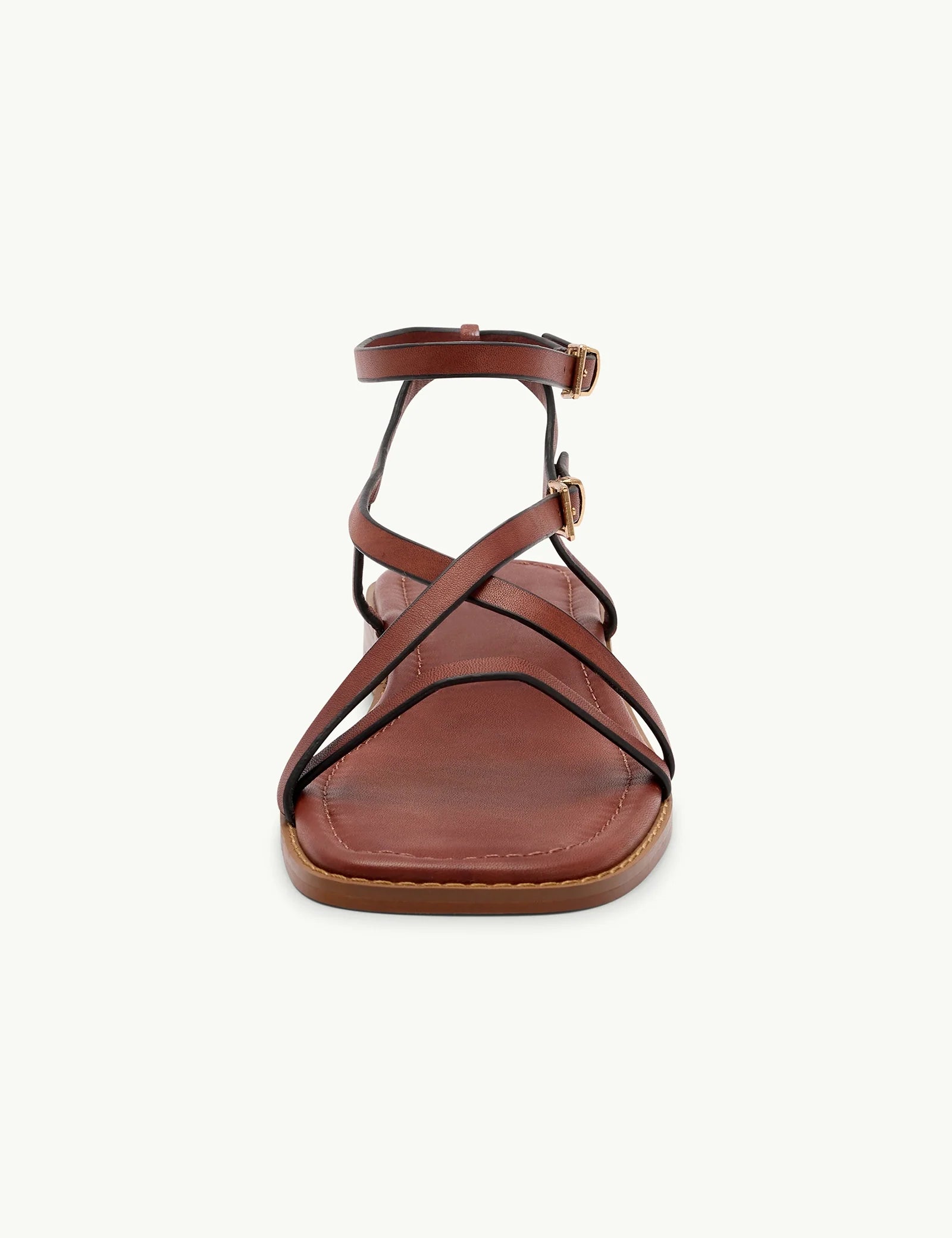 Brown Leather Square Toe Strappy Sandals