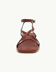 Brown Leather Square Toe Strappy Sandals