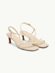 Cream Leather Strappy Kitten Heels