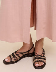 Brown and Gold Leather Strappy Sandals