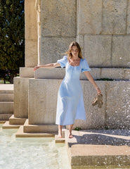 Light Blue Puff Sleeve Melody Midi Dress