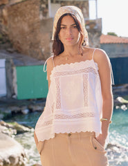 White Broderie Anglaise Tie Back Cami
