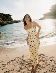 Yellow and Black Polka Dot Debbie Maxi Dress