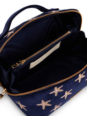 Navy Embroidered Makeup Bag
