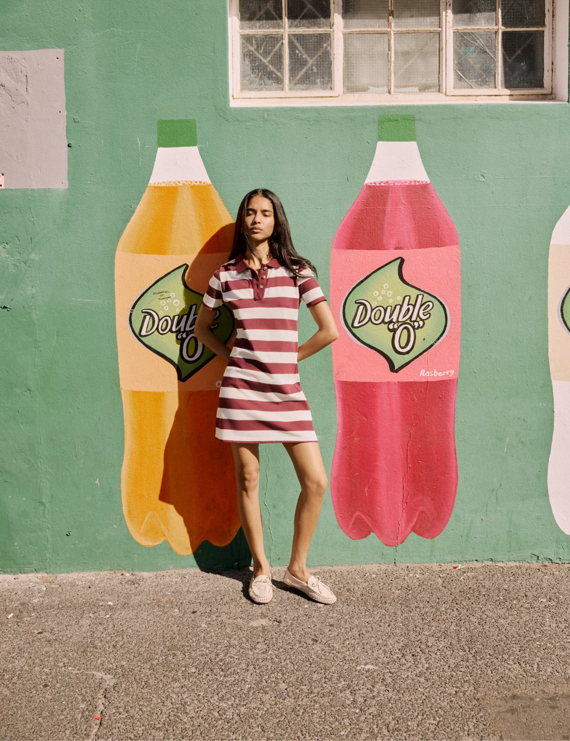 Burgundy Striped Jersey Polo Collins Mini Dress