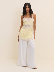 Butter Yellow Lace Trim Satin Cami Top