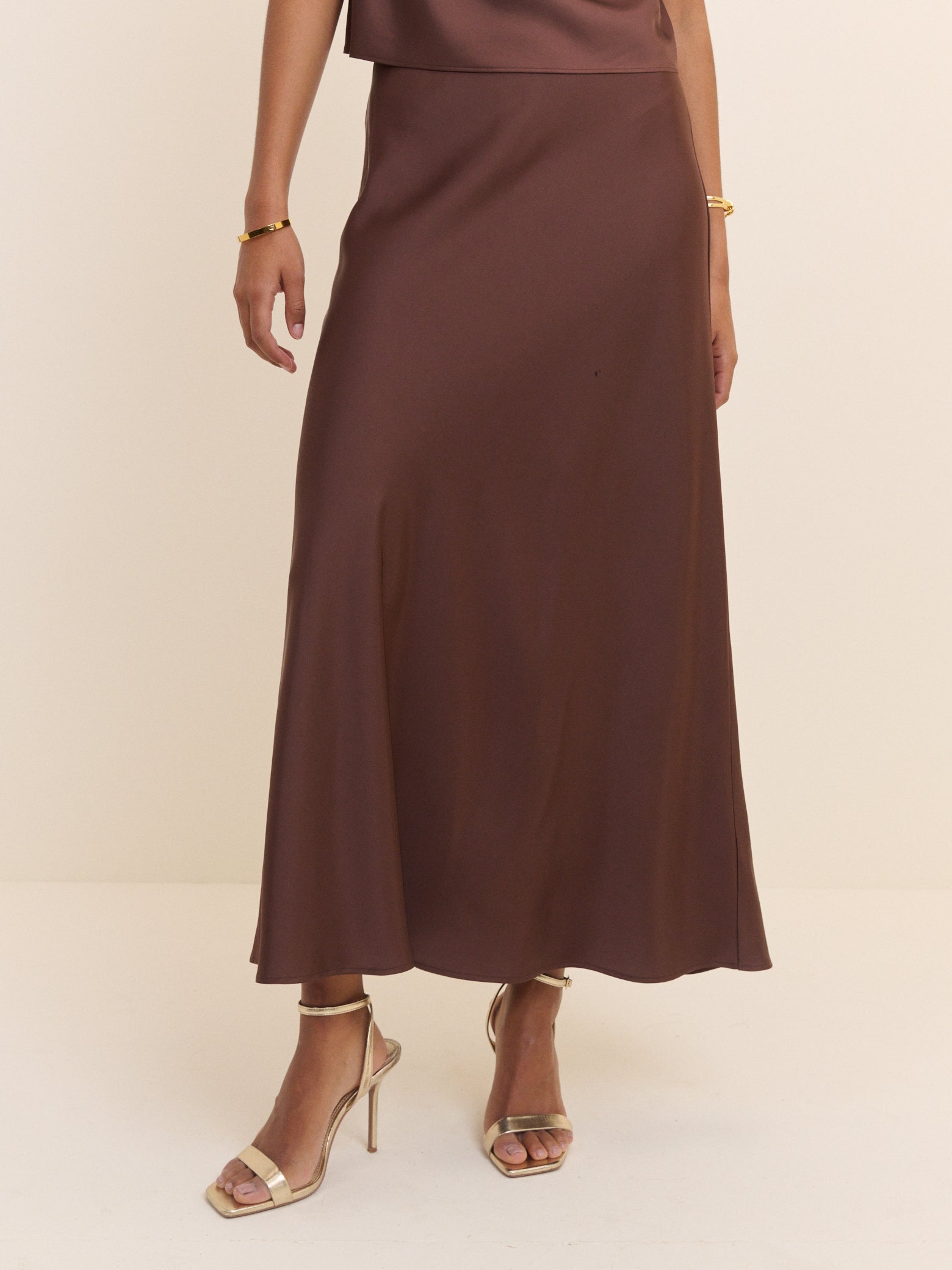 Brown Satin Slip Maxi Skirt