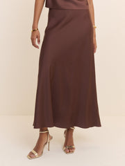 Brown Satin Slip Maxi Skirt