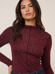 Red Leopard Print Long Sleeve Top
