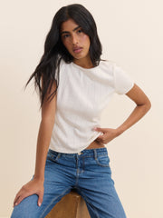 White Pointelle Lace Trim Tee
