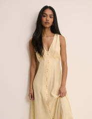 Butter Yellow Heart Jacquard Satin Avery Midi Dress