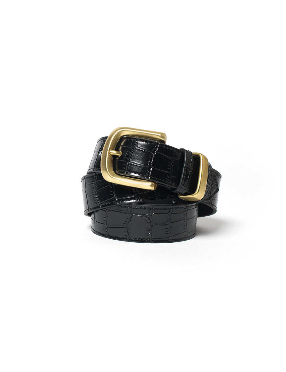 Black Leather Metal Crocodile Belt