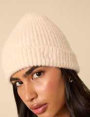 Cream Ribbed Beanie Hat