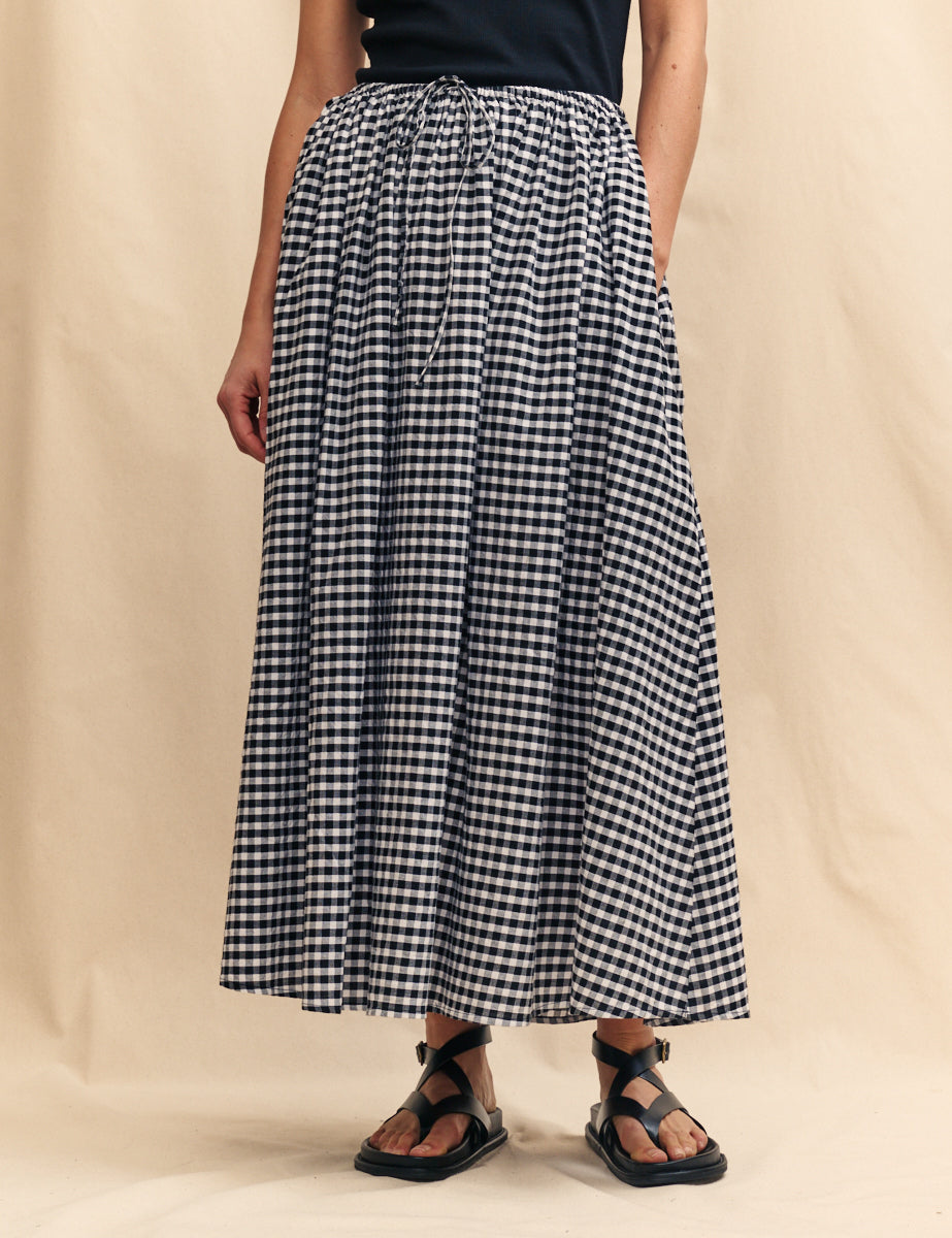 Black Gingham Midi Skirt
