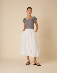 White Bubble Hem Midi Skirt