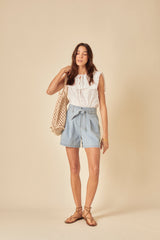 Light Denim Tie Front Shorts