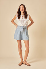 Light Denim Tie Front Shorts