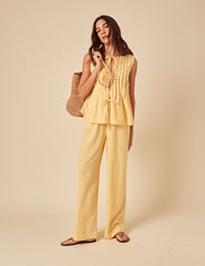 Butter Yellow Linen-Blend Shona Trousers