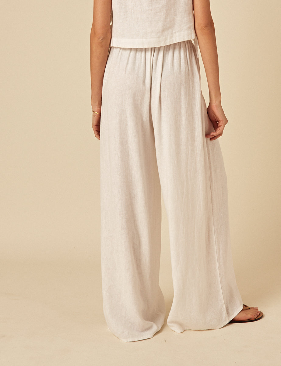 White Linen-Blend Wide Leg Jerrow Trousers