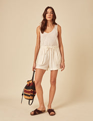 Cream Linen-Blend Shorts