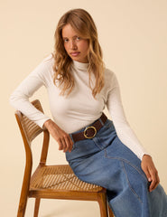 Blue Denim A-Line Midi Skirt