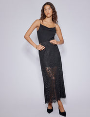 Black Floral Lace Midi Skirt