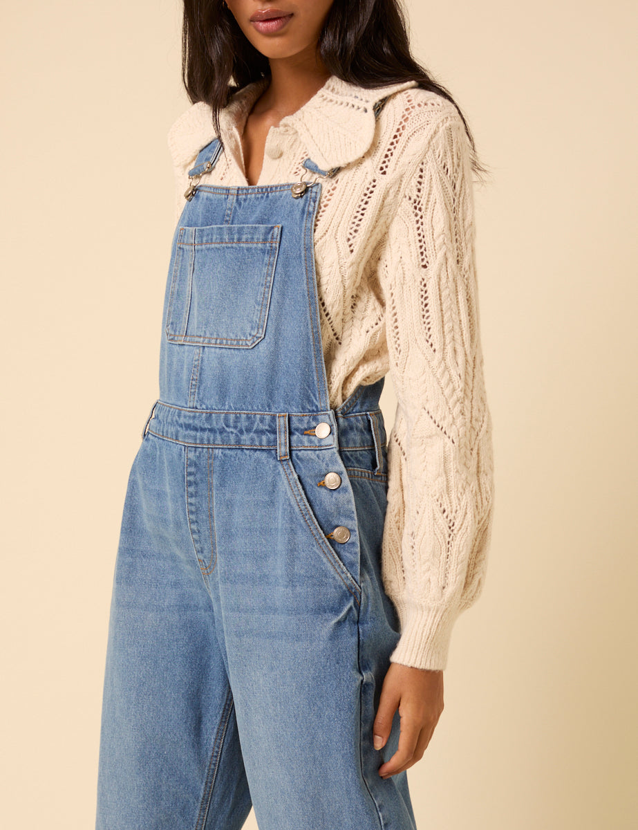 Blue Denim Barrel Leg Dungarees