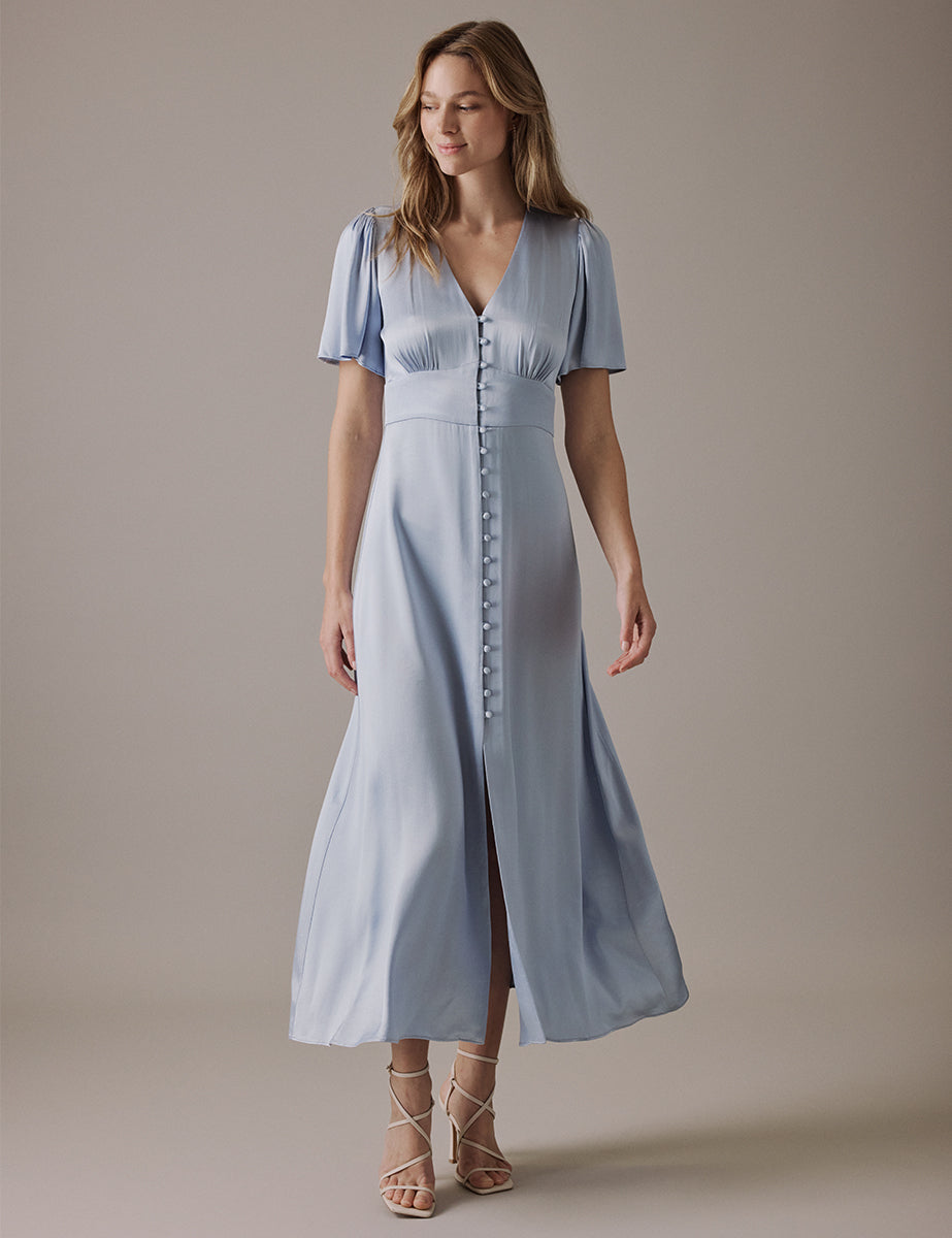 Pale Blue V-Neck Midi Erin Dress