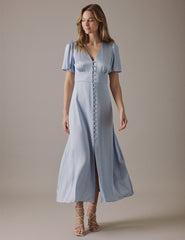 Pale Blue V-Neck Midi Erin Dress