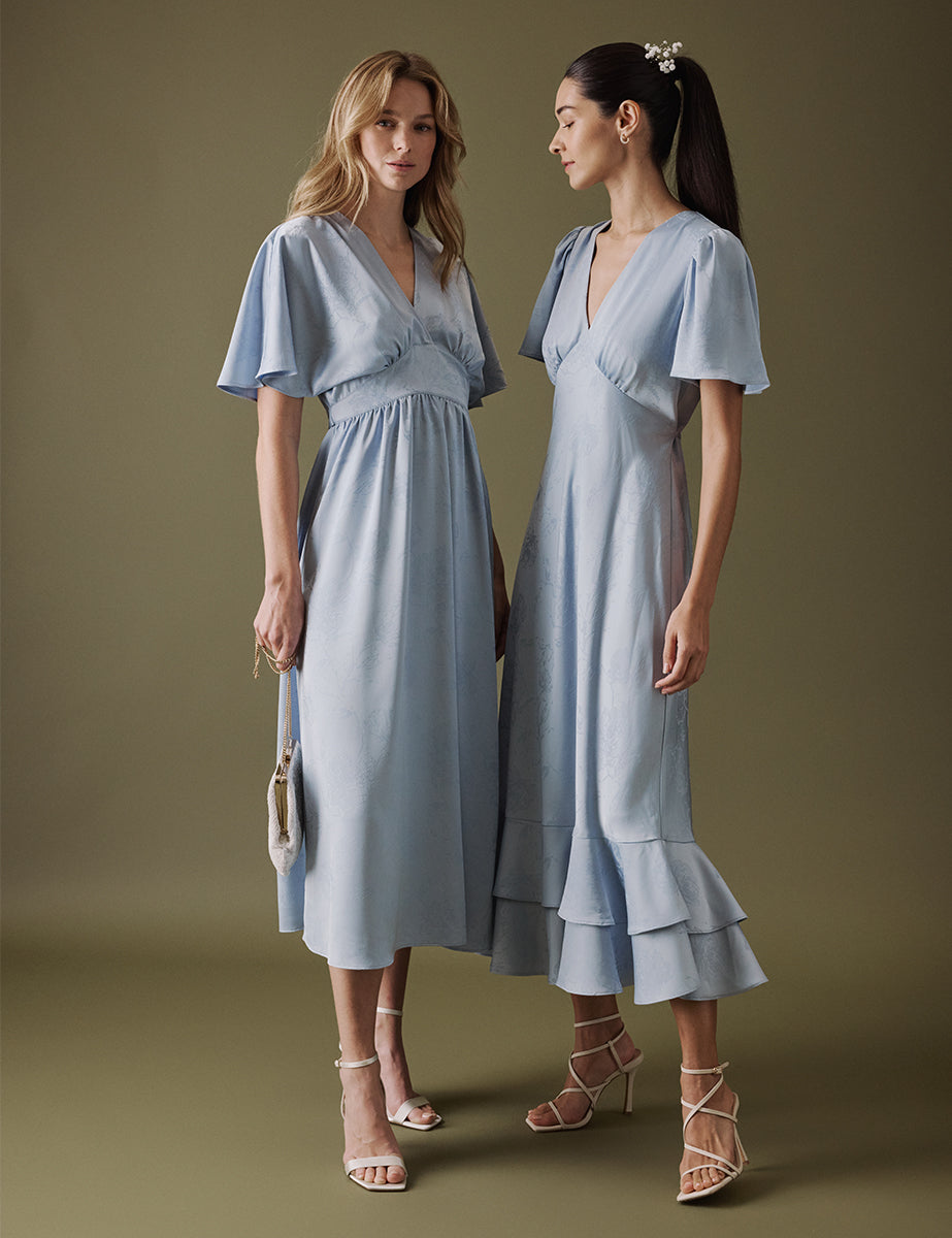 Soft Blue V-Neck Midi Lorelai Dress