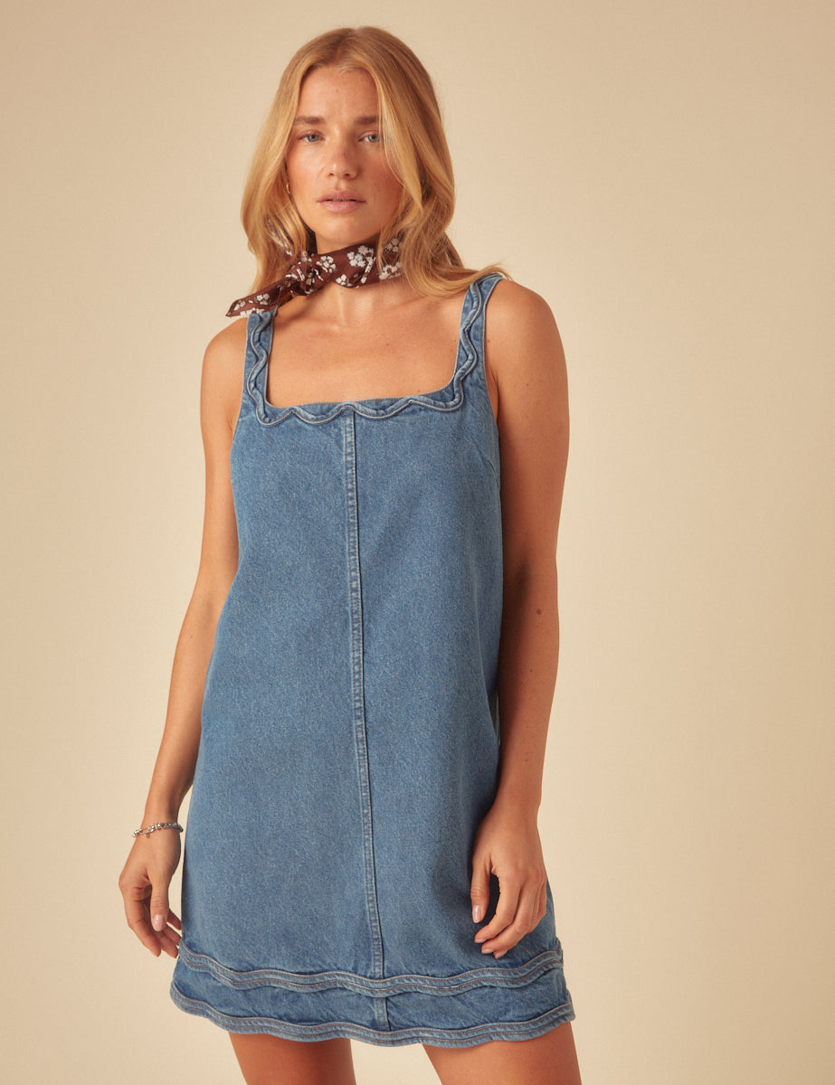 Blue Denim A-line Violet Mini Dress