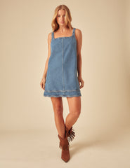 Blue Denim A-line Violet Mini Dress