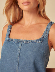Blue Denim A-line Violet Mini Dress
