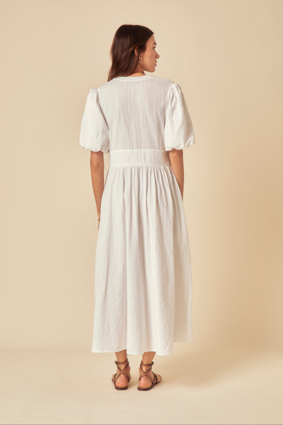 White Short Sleeve Starlight Midi Dress