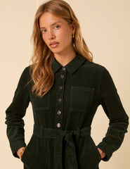 Forest Green Cord Long Sleeve Finchley Mini Dress