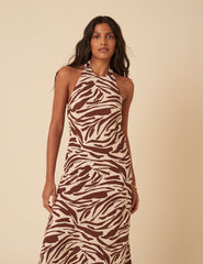 Zebra Print Halterneck Anna Midi Dress