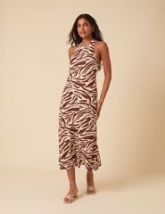Zebra Print Halterneck Anna Midi Dress