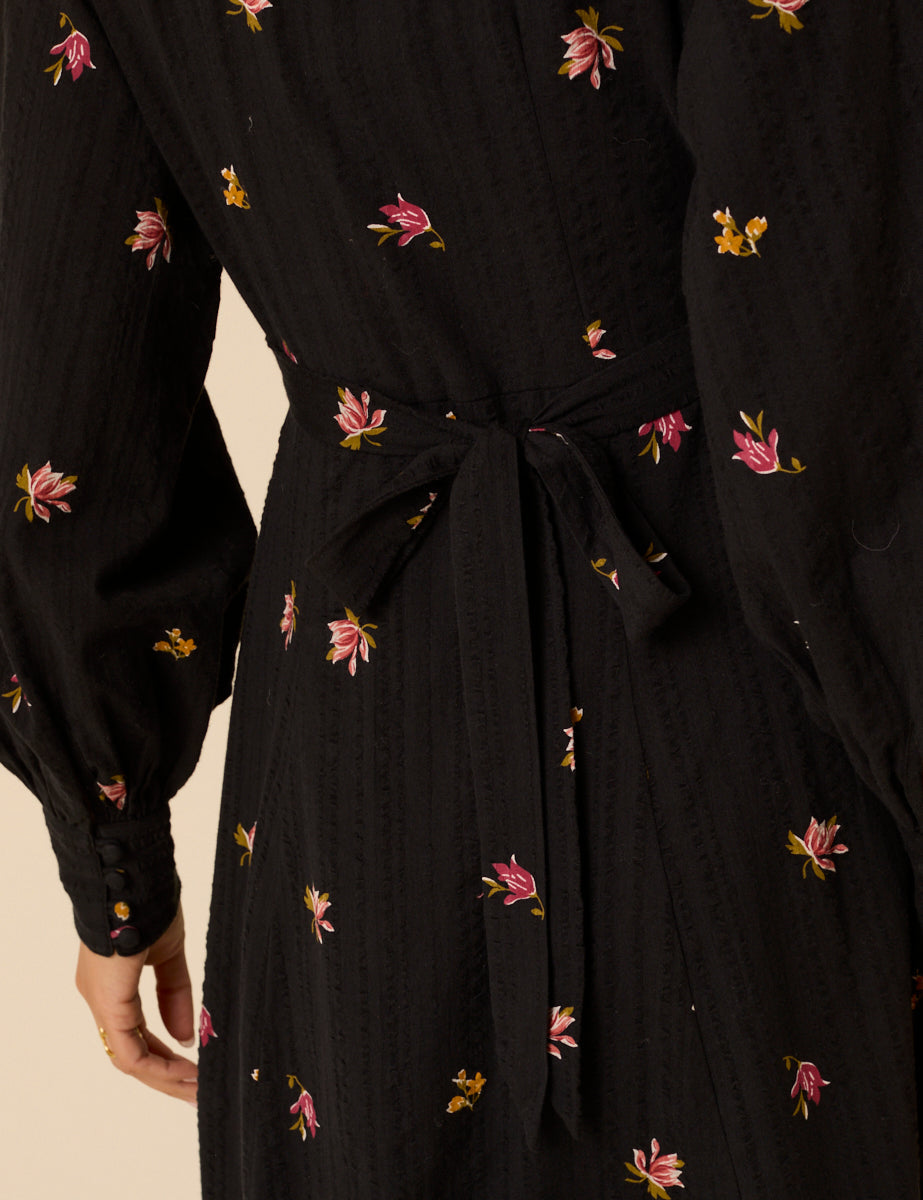 Black Floral Embroidered Shannon Midi Dress