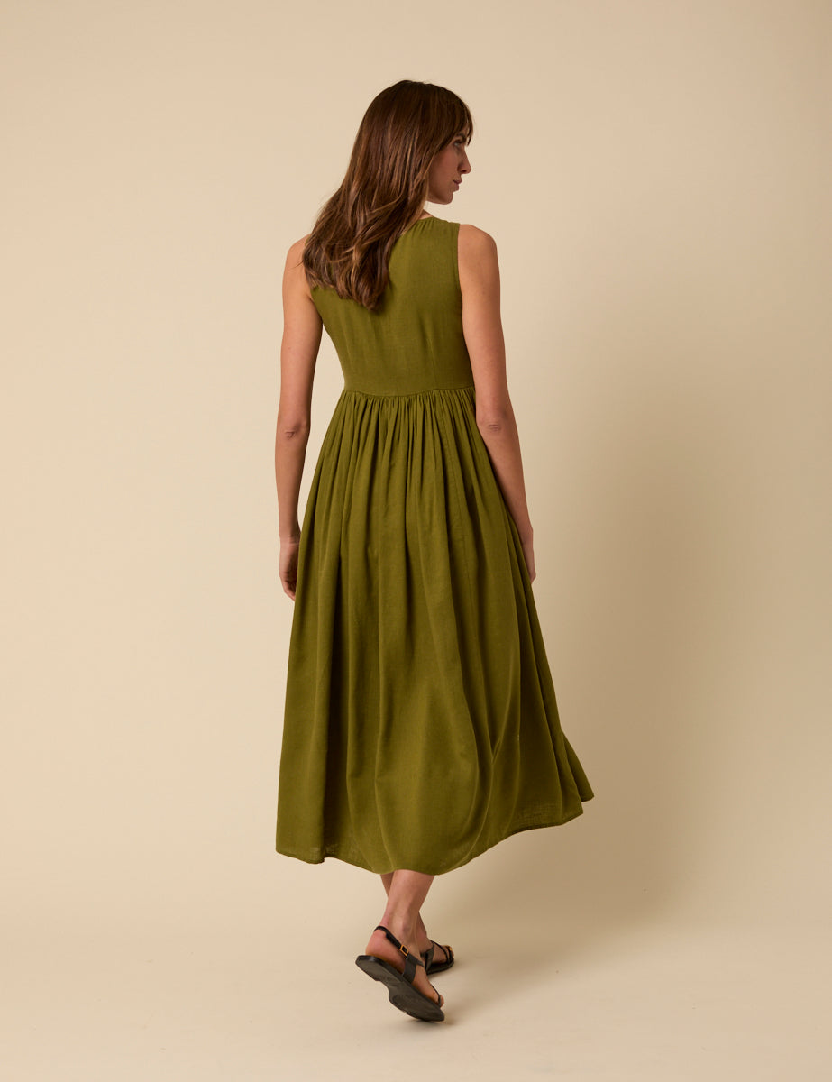 Green Drop Waist Cora Midi Dress