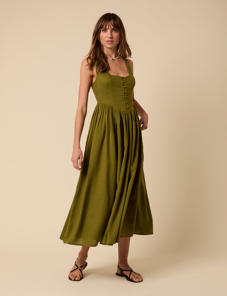 Green Drop Waist Cora Midi Dress
