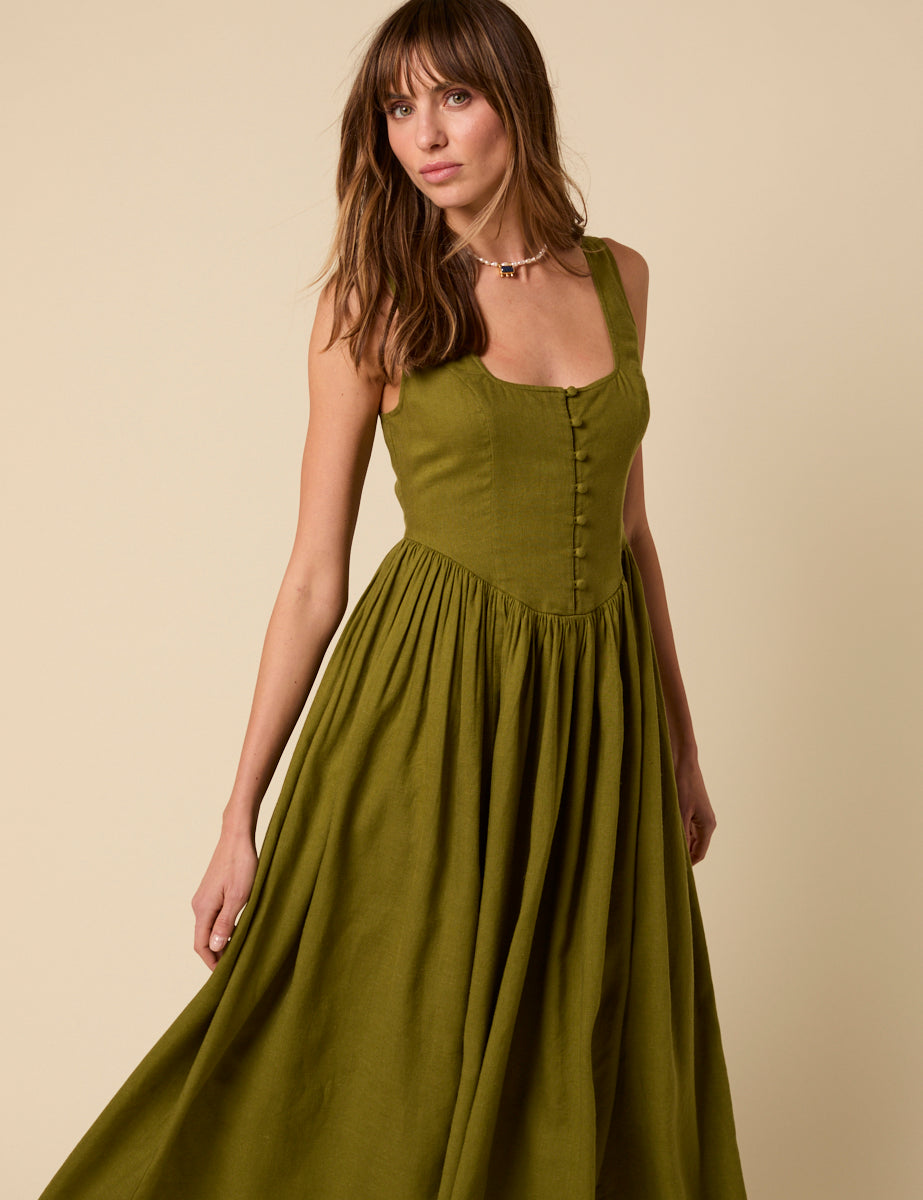 Green Drop Waist Cora Midi Dress