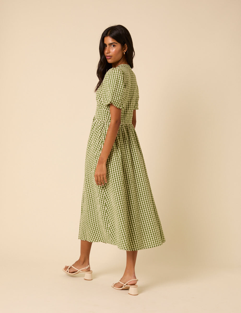 Green Gingham Starlight Midi Dress