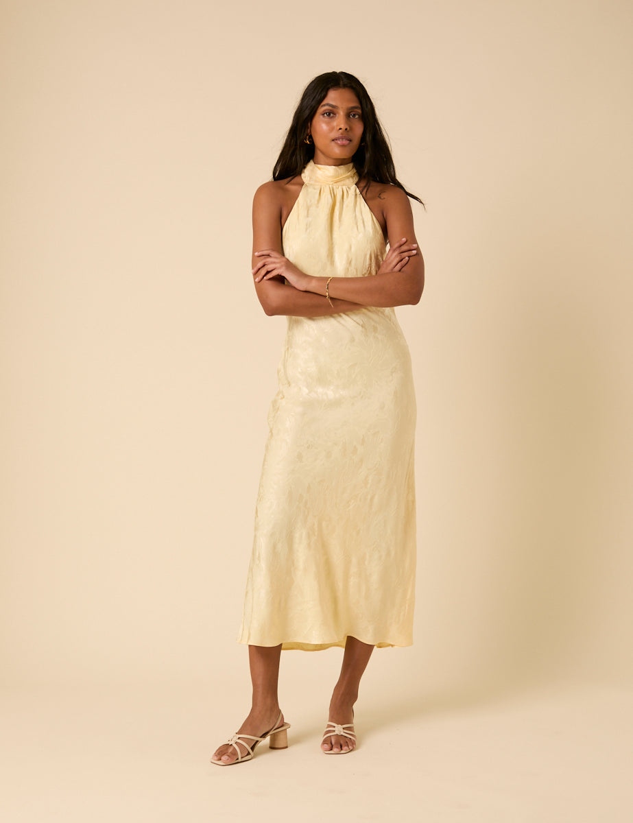 Butter Yellow Floral Jacquard Fifi Maxi Dress