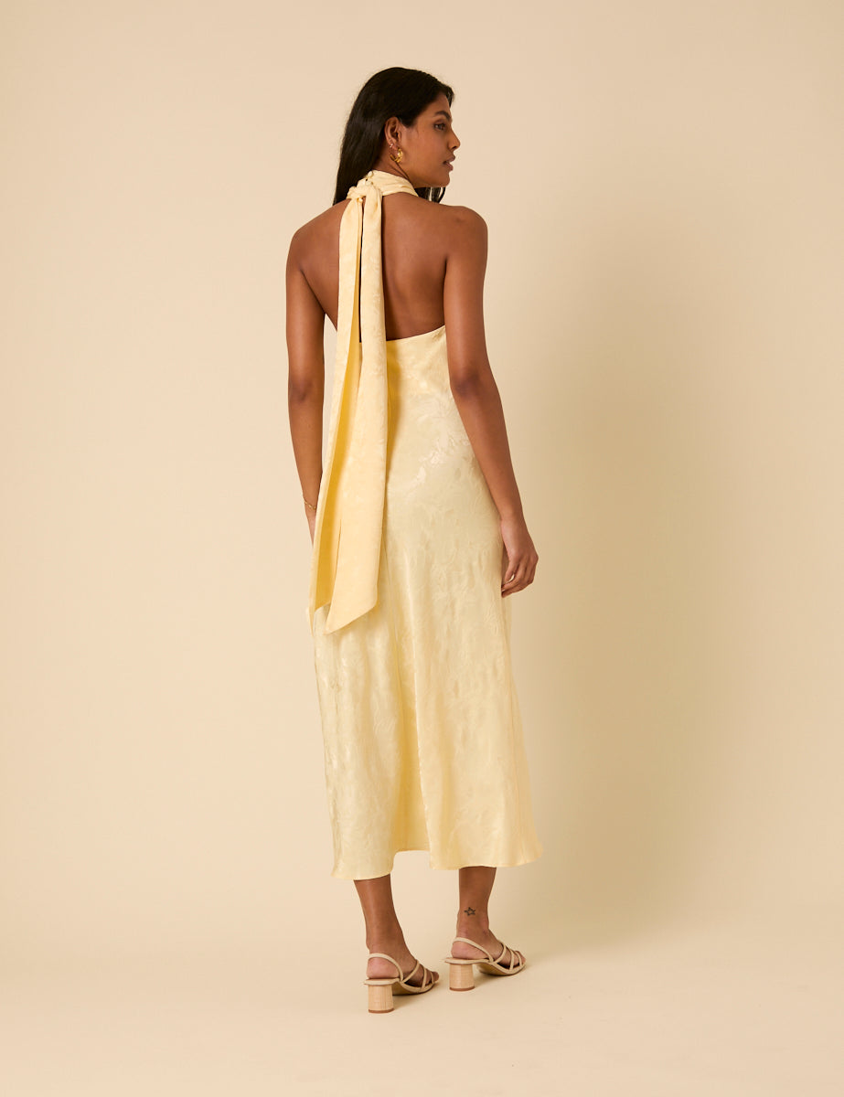 Butter Yellow Floral Jacquard Fifi Maxi Dress