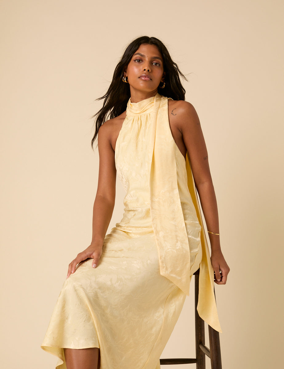 Butter Yellow Floral Jacquard Fifi Maxi Dress
