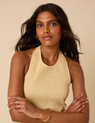 Butter Yellow Shirred Halterneck Tizzy Midi Dress