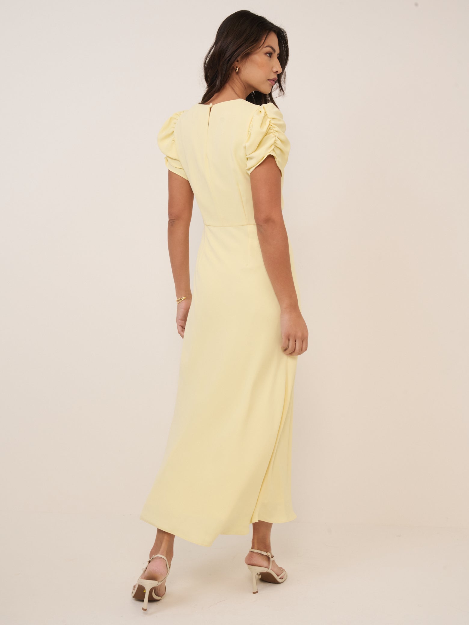 Butter Yellow Ruched Naomi Midi Dress