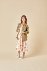 Girls Green Denim Embroidered Shacket
